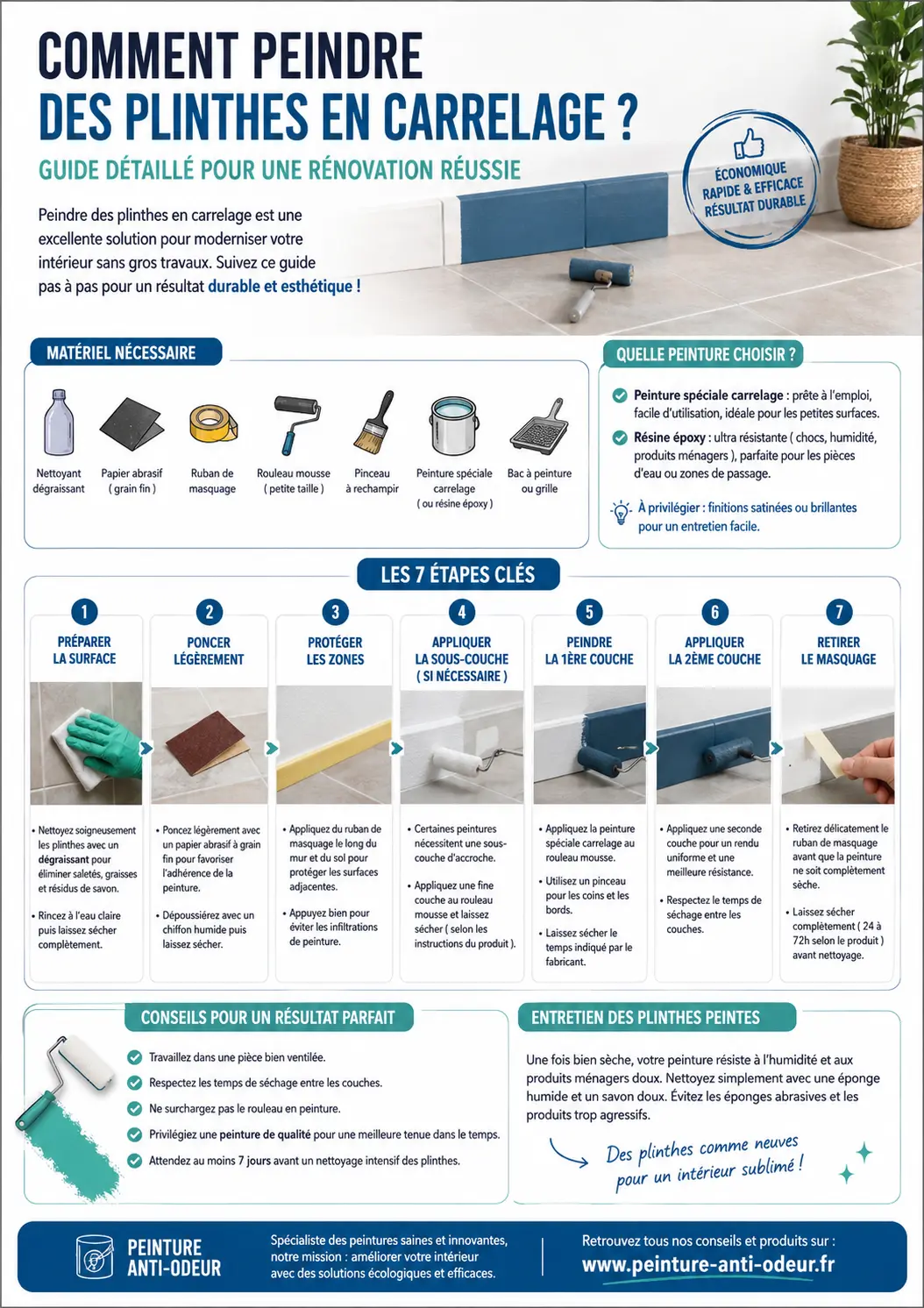 Comment peindre des plinthes en carrelage - infographie
